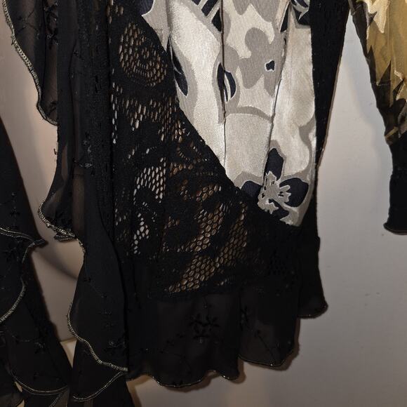 Vintage Spencer Alexis Kimono Sz L Silk Blend Boho Whimsigoth Fairy Lace Ruffles - Picture 6 of 16